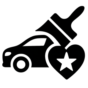 Custom vehicle wrap icon showing car, paintbrush, and heart symbol for personalization