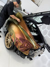 Applying full color-shift vinyl wrap on Porsche at WrapState – custom car wrap installation in New Jersey and Florida